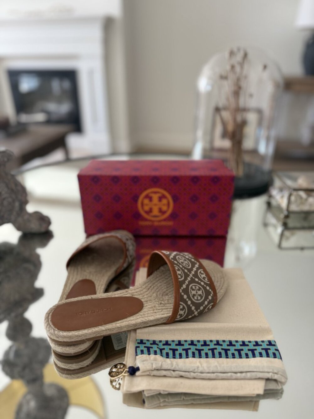 Tory Burch T Monogram Espadrille slide Jacquard/Nappa Leather Trim (Size 7) New - Picture 3 of 4